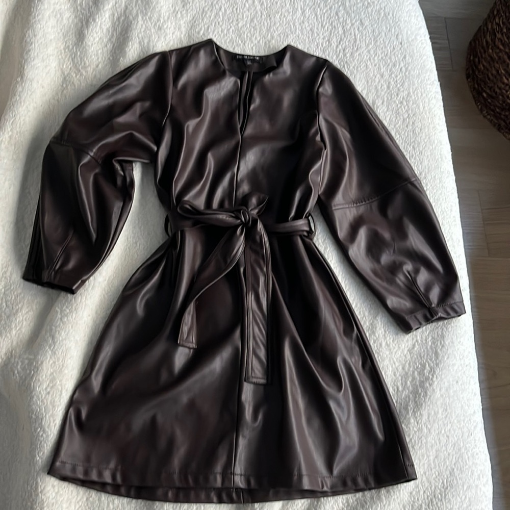 Brown vegan leather dress - Picture 2 of 2
